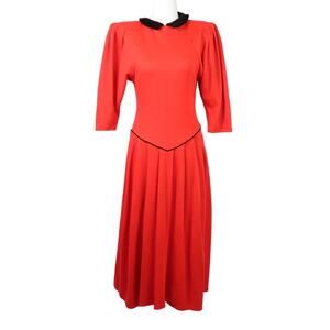 Vintage 80s Byer Too! red pleat skirt knit cocktail midi dress 7